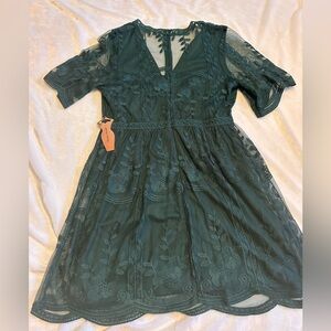 Haute Monde NWT Boho Style Dark Green Lace Dress - Size L
